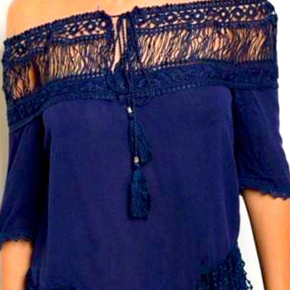 Navy Fringe Top